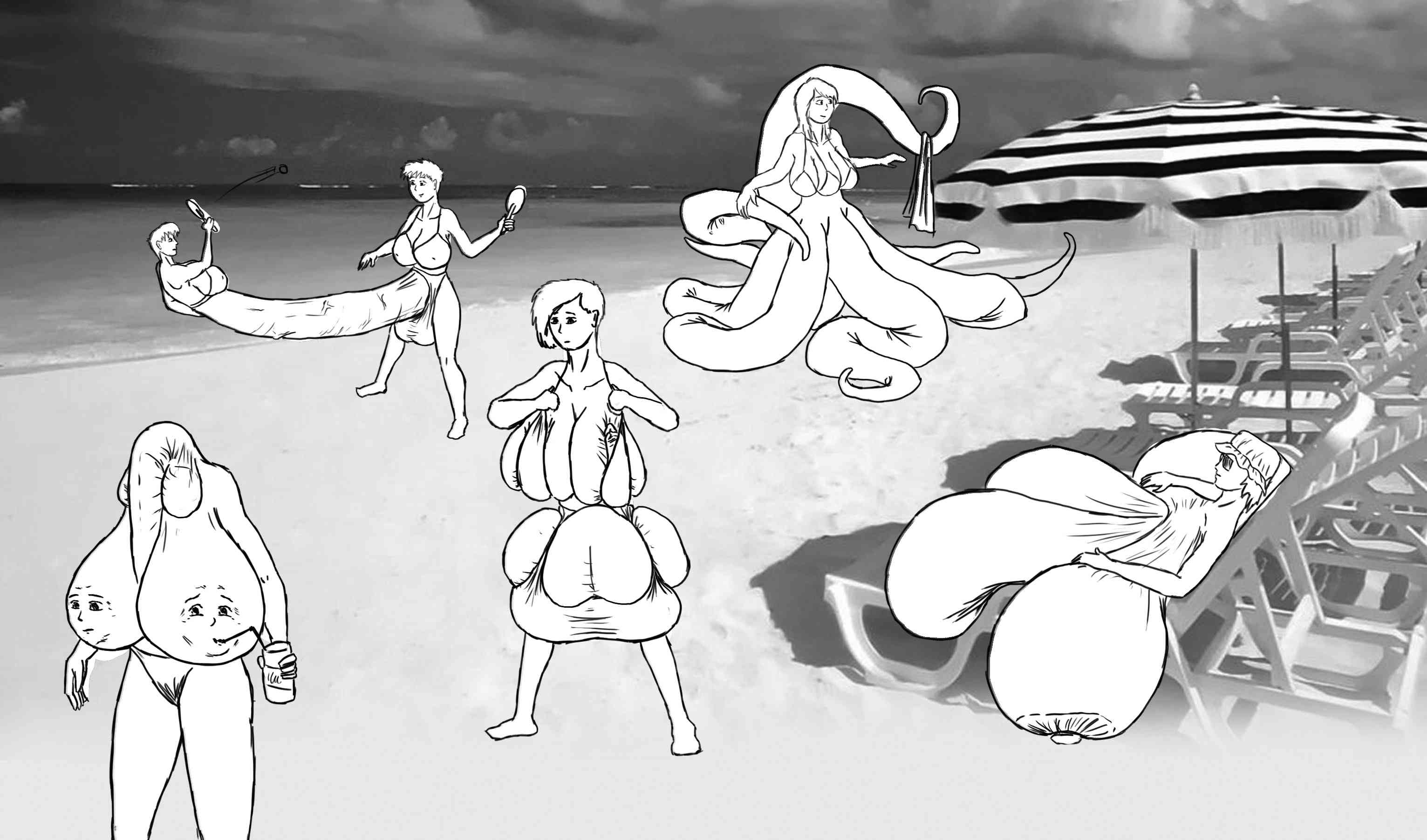 Mike, Lindy, Larissa, and Dani at the beach, along with 2 new characters about to be introduced